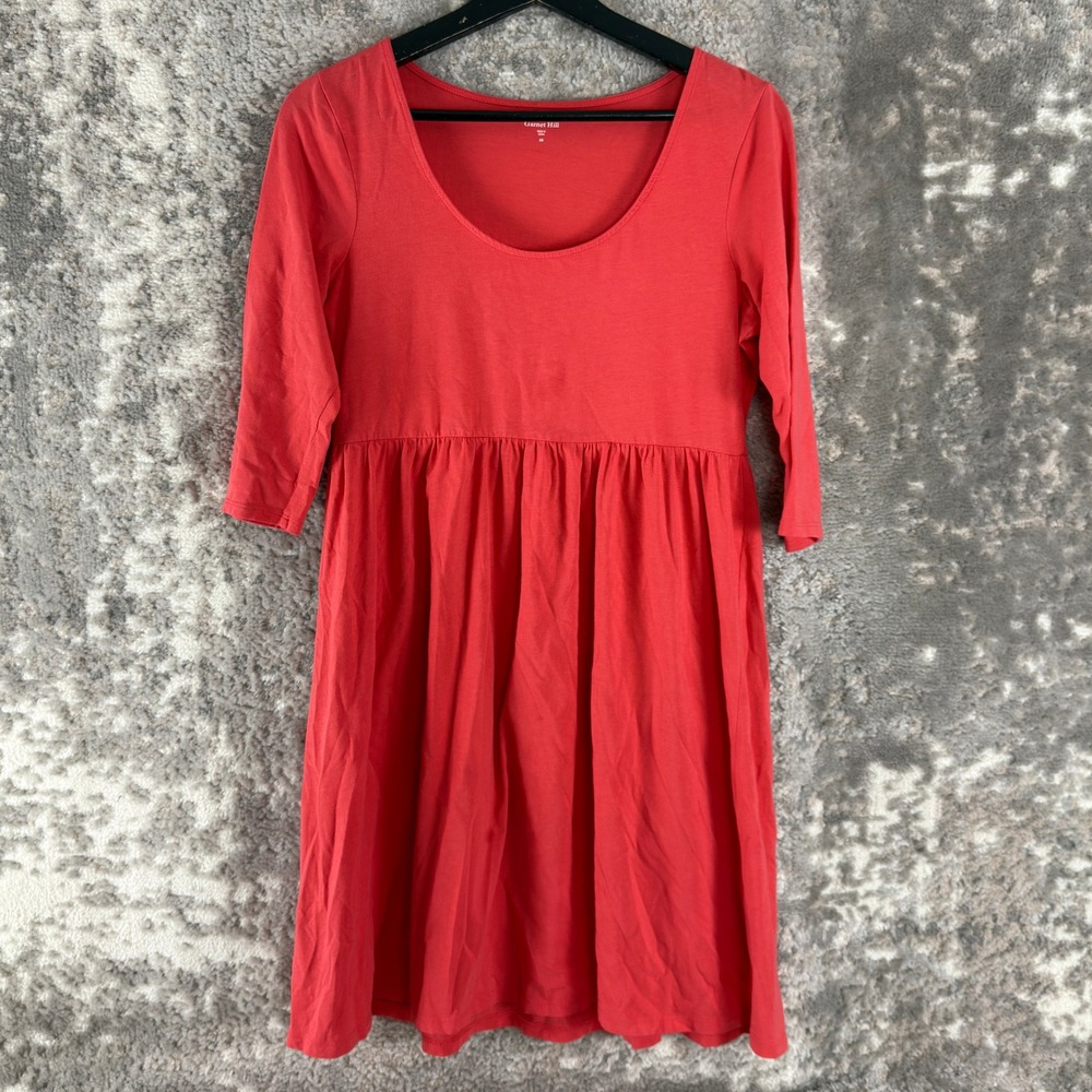 Garnet Hill‎ Size XS Empire Waist Knit Casual Skater Dress Red 3/4 Sleeve Women